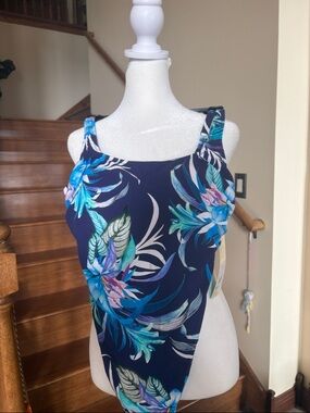 Navy & multicolor Leaf pattern One-Piece Swimsuit NWT multi sz avail  FIRM👇